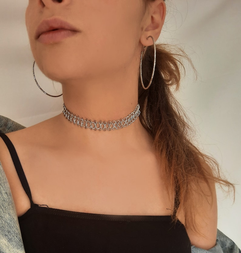 Silver Choker Necklace, Chokers, Jewelry, Silver Plated Stainless Steel image 1