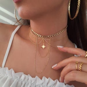 Stahl Silber Y2K Choker-Halskette, Kragen, mehrlagige Kragen-Halskette, Choker, mehrlagige Choker-Halskette, Stern-Halskette, Schmuck für Damen Bild 5