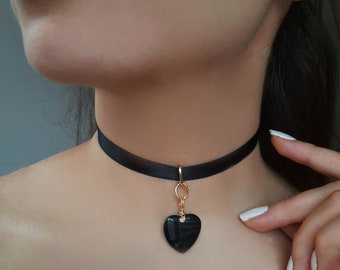 Black Choker Heart Necklace , Black Choker Necklace , Chokers , Chokers Necklaces , Onyx Necklace , Onyx Gemstone Necklace , Jewelry