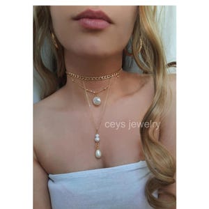 Gold Choker pearl Necklace, choker collar necklace, gold pearl choker necklace, pearl Choker necklace, Chokers, collar, 14K GOLD PLATED