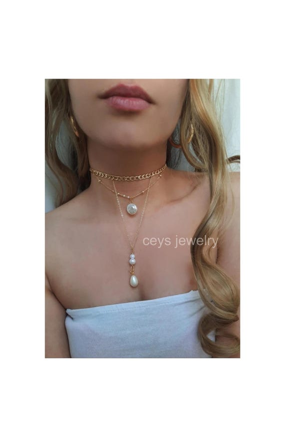 Gold Choker Pearl Necklace Chokers Jewelry Stainless Steel Etsy