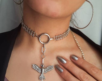Silver Choker Necklace, Silver Necklace, Chokers, Phoenix Necklace