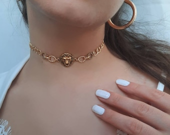 Gold Choker Necklace, Chokers, Jewelry, Leon Necklace, Gold Plated