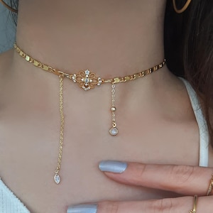 14k Gold Choker Collar Vintage Necklace , Gold choker necklace , chokers , Vintage Jewelry , Jewelry, ( 14k GOLD PLATED)