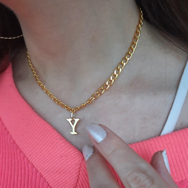 14k gold initial necklace ( gold plated ) , 14k gold Letter necklace , Gold chain necklace with letter , gold chain necklace with initial