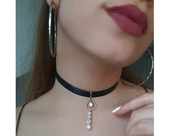 Black choker Crystal Necklace, Chokers, Jewelry