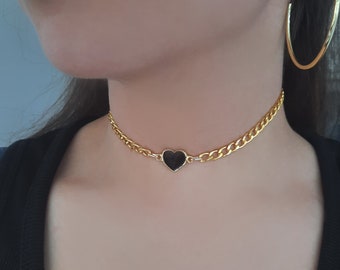 14K Gold Choker Necklace (gold plated), Heart Necklace, Gold Necklace, Chokers, Choker Necklaces, Jewelry for woman