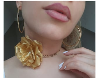 Gold Rose Flower Choker Necklace ,Chokers , Jewelry