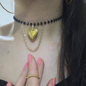 Gold Choker Vintage Necklace , Heart Necklace , Choker with Heart, Heart Choker , Vintage Choker necklace , Black choker necklace