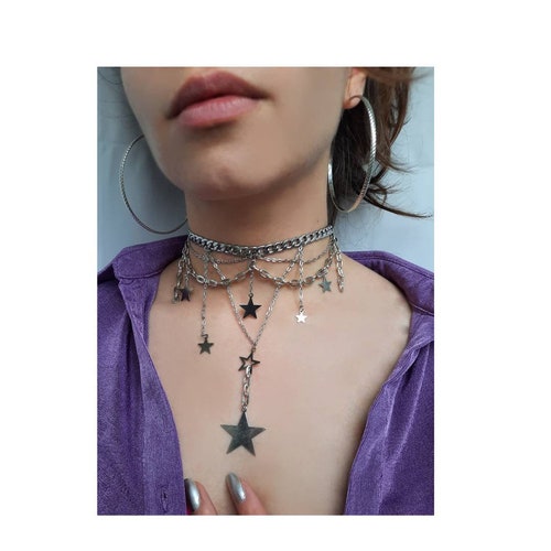 Silver Choker Necklace Rhinestone Necklace Chokers Etsy