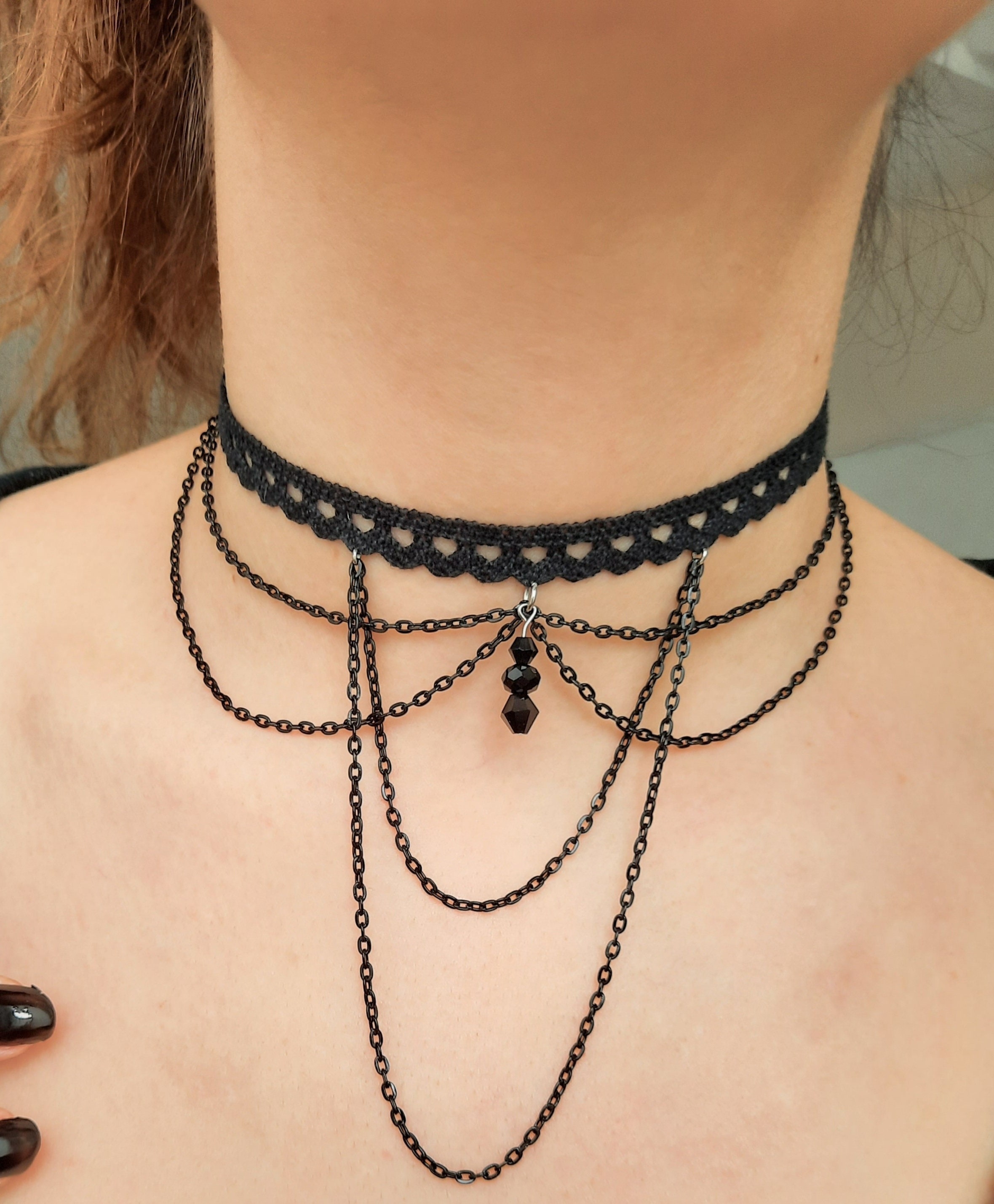 Collana Girocollo Nera Donna - Choker Gotico Boho, Gioiello Minimal Regalo Di Natale