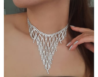 Rhinestone Choker Necklace , Silver Choker Necklace , Chokers , Crystal Necklace , Choker Necklaces , Jewelry