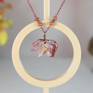 Unique Hand Carved Ohio Flint Bear Necklace