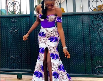 Africa couple outfit, Africa Ankara maxi dress/Africa Ankara prom dress/Africa Ankara wedding dress,Africa flowing gown,Ankara party dress