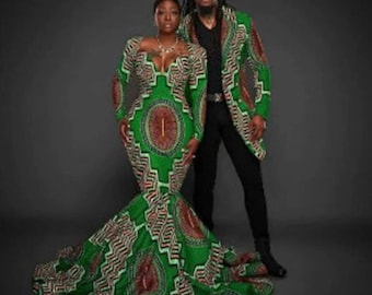 Traje de pareja africana/traje a juego de pareja africana/traje de pareja de bodas/conjunto a juego/traje a juego de pareja africana.