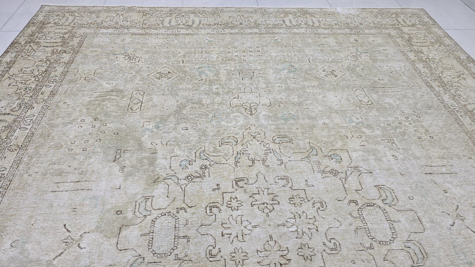 Neutral Turkish Handwoven Wool Area Rug, Oversized Traditional Oushak ...