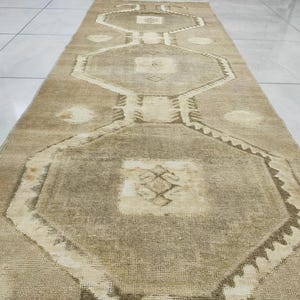 Handwoven Wool & Cotton Runner Rug: Vintage Turkish Oushak Hallway Rug (3&#39;X12&#39;)