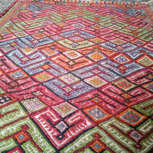 tribal cecim rug, vintage ethnic rug, ethnic small kilim, turkish cecim kilim, colorful cecim rug, Vintage wall tapestry, 2X3 hallway kilim