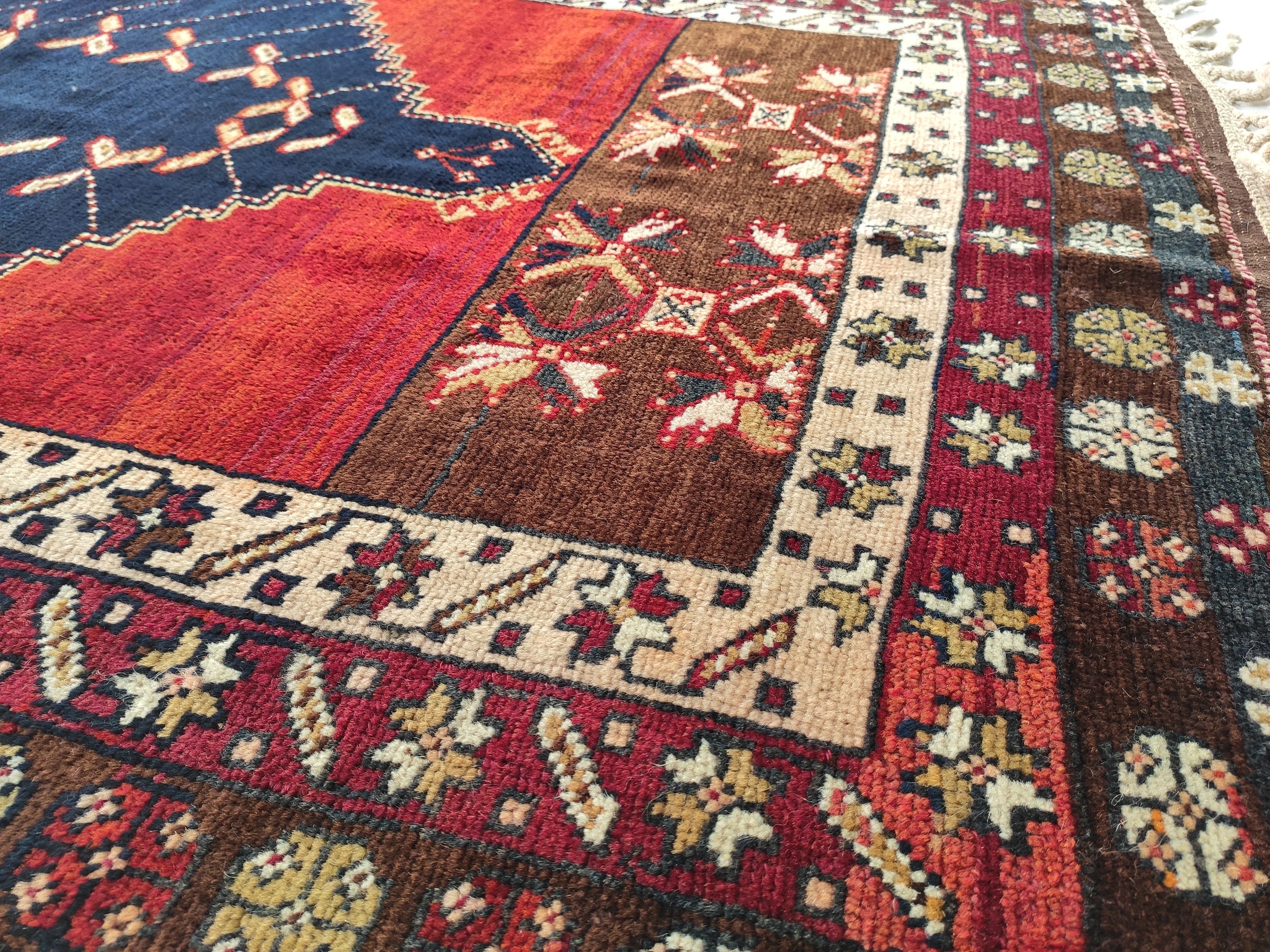 スモールサイズ お花柄パッチワークヴィンテージラグ トルコアナトリア