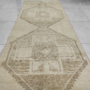 Handcrafted Wool & Cotton Turkish Runner Rug: 3x12 Vintage Anatolian Design
