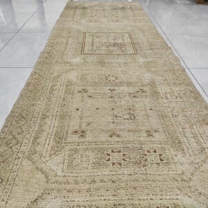 Handwoven Turkish Oushak Runner Rug: 2.8&#39;x10.9&#39; Vintage Wool & Cotton