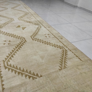 Handwoven Wool & Cotton Runner Rug: Vintage Turkish Oushak, 3&#39;X12&#39;