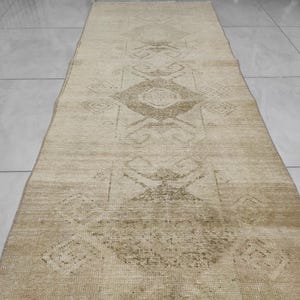 Vintage Oushak Runner Rug: 3x12 Handwoven Wool & Cotton Hallway Rug