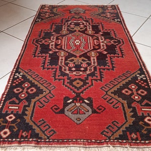 Vintage Turkish Wool Rug: Red Oushak Small Rug (1.94&#39;X3.58&#39;)