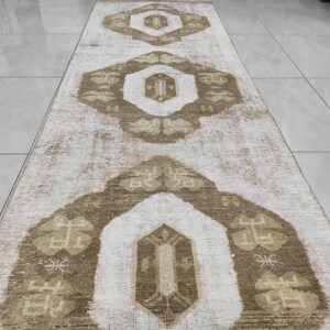 Handwoven Wool Hallway Runner: 1970s Turkish Oushak Rug (3&#39;X13&#39;)