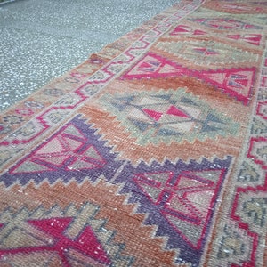 2.9&#39;X13&#39; runner, neutral herki runner, narrow red runner, entryway ethnic rug, long hallway runners, oushak turkish rug, vintage runner rug