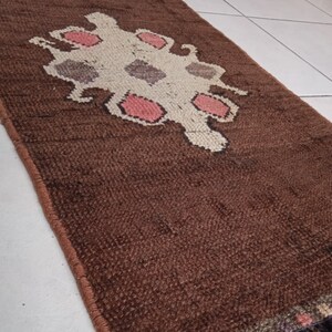 1.41&#39;x2.46&#39; kitchen rug, 16.93&quot;x29.53&quot;door mat, brown vintage rug, rustic oushak rug, office door mat, rustic brown rug, vintage turkish rug