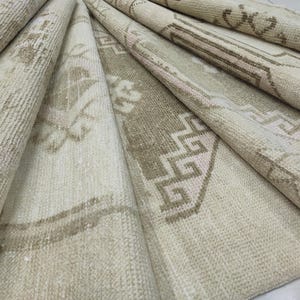 Vintage Oushak Rug Runner: 3&#39;x13&#39; Faded Anatolian Wool Hallway Rug