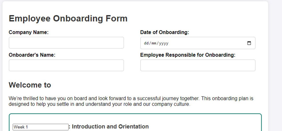 Simple Onboarding Form Employee Onboarding Form With Customization Features: Streamline Your ...