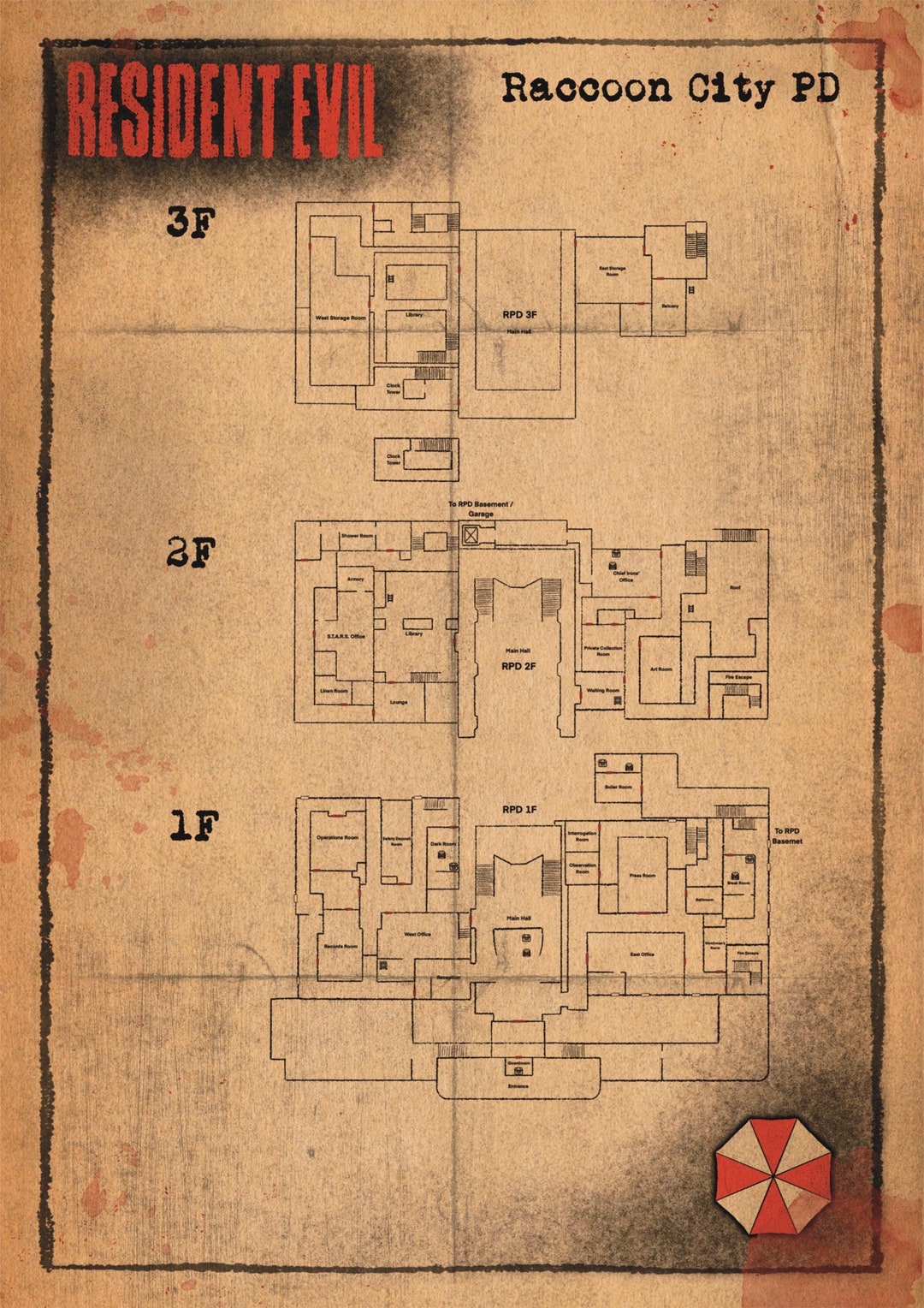 ラクーンシティ警察署の地図 - Etsy 日本