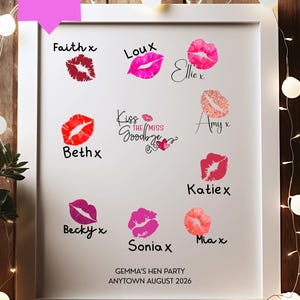 Kiss the Miss Goodbye Herz & Küsse Print. Lustiges Junggesellinnenabschiedsspiel. Niedliches Hen Do Print At Home Poster. Braut Lippenstift Kuss-Andenken.