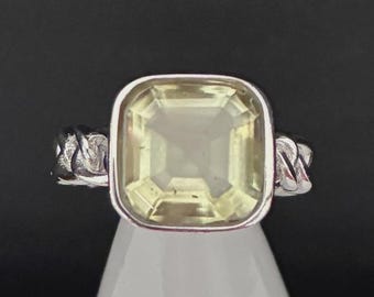 Libyan Desert Glass Gold Tektite Ring: 925 Silver Braided Adjustable Band