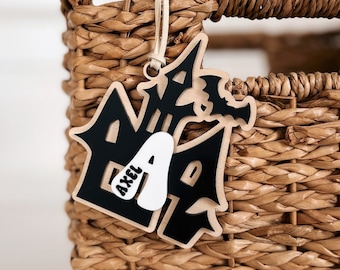 Etiqueta de casa encantada / Etiqueta de cesta de Halloween / Etiqueta de cesta boo / Etiqueta personalizada de Halloween / Etiqueta de bolsa de truco o trato