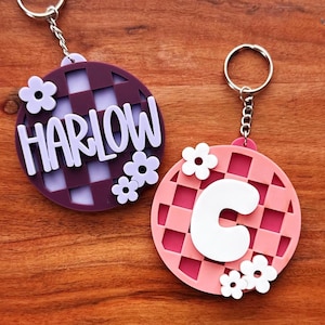 Floral Checkered Name Tag | Backpack Name Tag | Backpack Keychain | Diaper Bag Tag | Lunch Box Tag | Personalized Keychain | Name Keychain