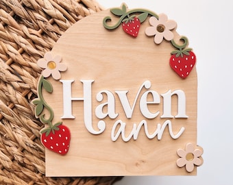 Strawberry Baby Announcement Sign | Baby Name Announcement | Birth Announcement | Baby Name Photo Prop | Newborn Photo Prop