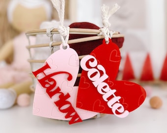Valentine's Day Engraved Heart Tag / Valentine's Day Basket Tag / Custom Name Tag/ Heart Name Tag / Valentines Tag