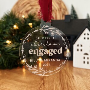 First Christmas Engaged Ornament / Keepsake Ornament / Personalized Christmas Ornament image 1