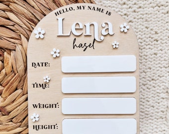 Daisy Birth Stat Sign | Baby Name Announcement | Birth Announcement | Dry Erase Stat Sign | Newborn Photo Prop