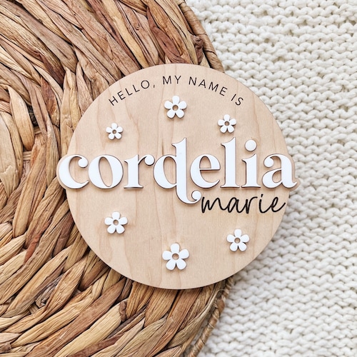 Retro Baby Name Announcement | Acrylic Baby Name Announcement Sign | Custom Baby Name Plaque | Newborn Photo Prop