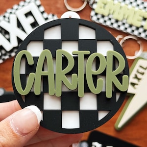 Checkered Name Tag | Backpack Name Tag | Backpack Keychain | Diaper Bag Tag | Lunch Box Tag | Personalized Keychain | Name Keychain