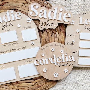 Newborn Name Announcement Baby Name Announcement Birth Announcement Dry Erase Stat Sign Newborn Photo Prop Laser Name Cut Out image 9