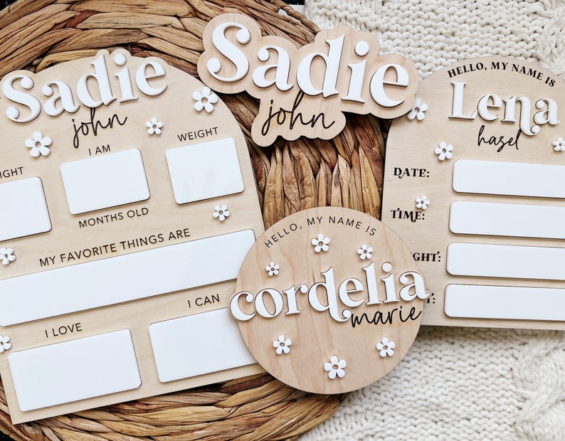 Newborn Name Announcement Baby Name Announcement Birth Announcement Dry Erase Stat Sign Newborn Photo Prop Laser Name Cut Out image 9