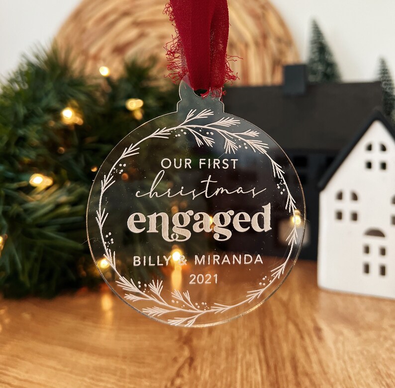 First Christmas Engaged Ornament / Keepsake Ornament / Personalized Christmas Ornament image 1