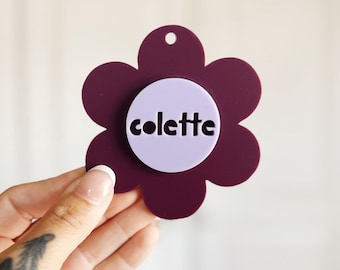 Flower Name Tag | Backpack Name Tag | Backpack Keychain | Diaper Bag Tag | Lunch Box Tag | Personalized Keychain | Kids Name Keychain