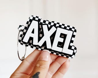 Checkered Name Tag | Backpack Name Tag | Backpack Keychain | Diaper Bag Tag | Lunch Box Tag | Personalized Keychain | Kids Name Keychain