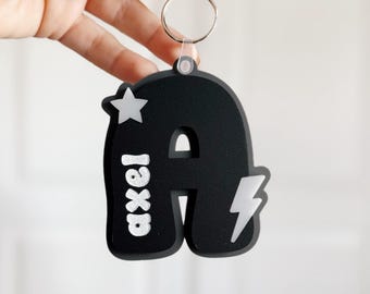 Etiqueta de nombre retro / Etiqueta de nombre para mochila / Llavero para mochila / Etiqueta para bolsa de pañales / Etiqueta para lonchera / Llavero personalizado / Llavero con nombre para niños